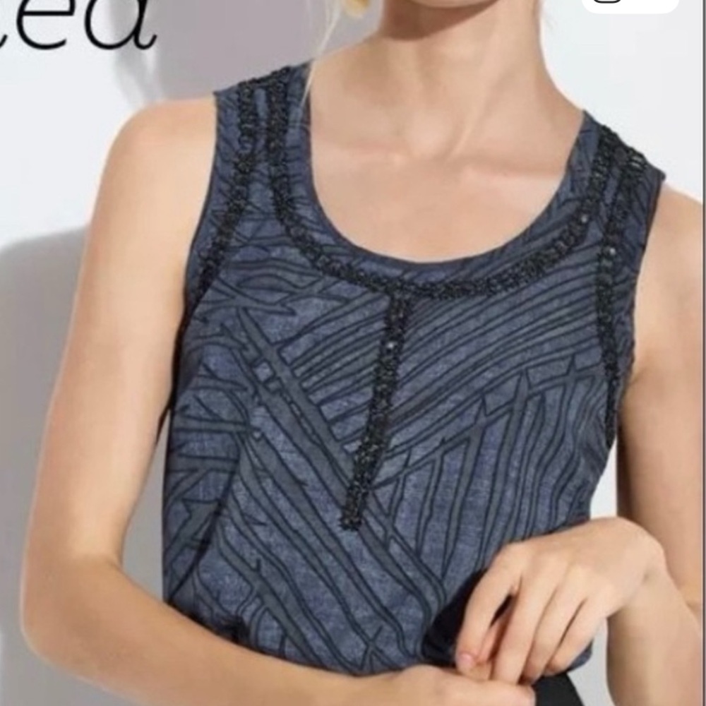 Cabi Women's Limited Edition black/ Blue Beaded Sleeveless Tunic Top Sz M - Picture 2 of 5